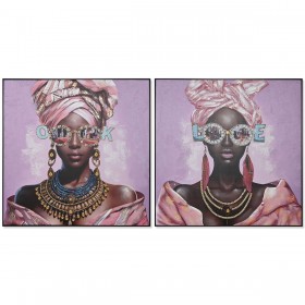 Quadro Home ESPRIT Malva Moderno Africana 102 x 4,5 x 102 cm (2 Unità)