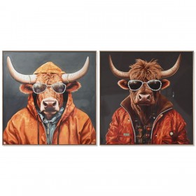 Quadro Home ESPRIT Grigio Arancio Mucca Moderno Laccato 82 x 4,5 x 82 cm (2 Unità)
