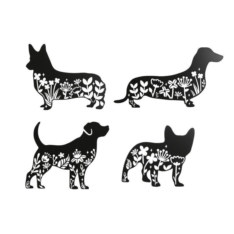Decorazione da Parete Home ESPRIT Nero Cane 40 x 1 x 33 cm (4 Unità)