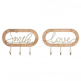 Appendiabiti da parete Home ESPRIT Dorato Naturale Metallo Rattan 40 x 6,4 x 28,6 cm (2 Unità)