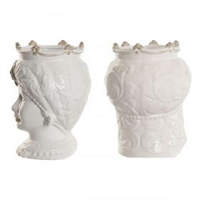 Vaso Home ESPRIT Bianco Beige Porcellana 15 x 15 x 26.5 cm (2 Unità)