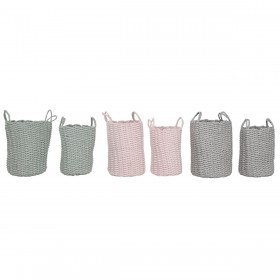 Set di Cestini Home ESPRIT Verde Grigio Rosa Corda (2 Pezzi) (3 Unità)