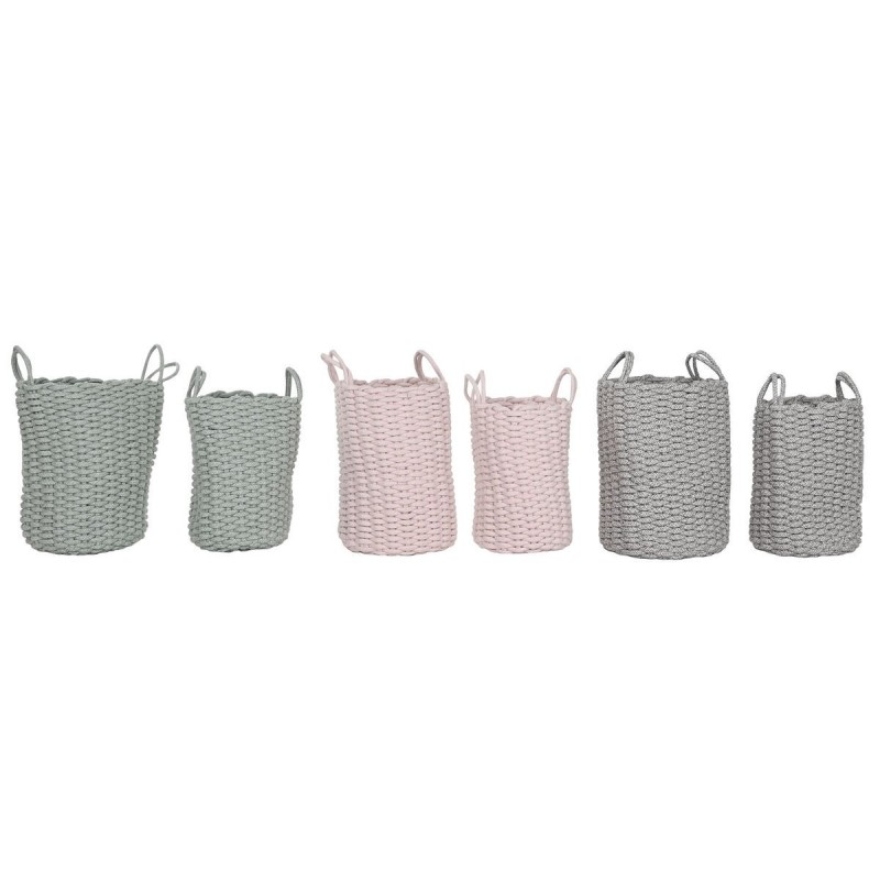 Set di Cestini Home ESPRIT Verde Grigio Rosa Corda (2 Pezzi) (3 Unità)