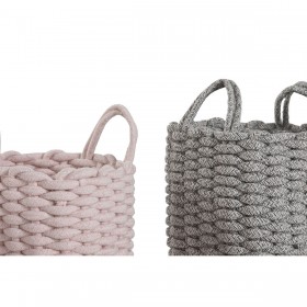 Set di Cestini Home ESPRIT Verde Grigio Rosa Corda (2 Pezzi) (3 Unità)