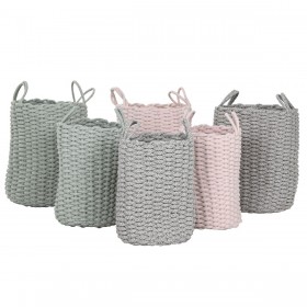 Set di Cestini Home ESPRIT Verde Grigio Rosa Corda (2 Pezzi) (3 Unità)