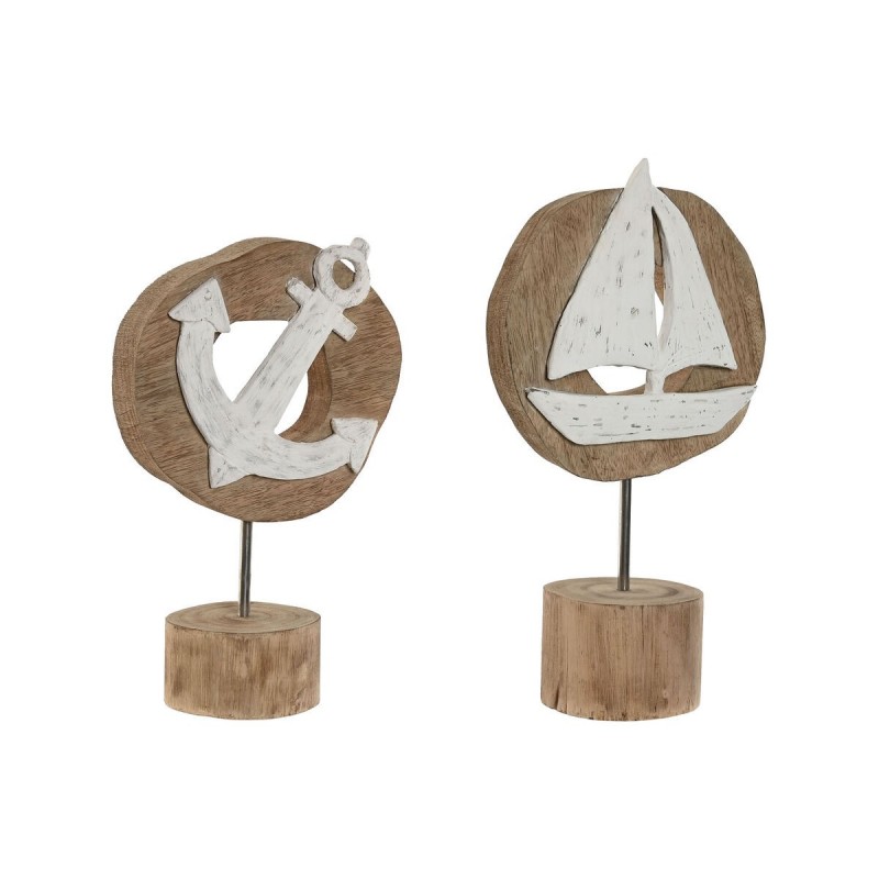 Statua Decorativa Home ESPRIT Bianco Naturale Ancora Barca Mediterraneo 19 x 10 x 38 cm (2 Unità)