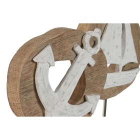 Statua Decorativa Home ESPRIT Bianco Naturale Ancora Barca Mediterraneo 19 x 10 x 38 cm (2 Unità)