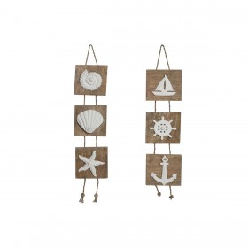 Decorazione pensile Home ESPRIT Bianco Naturale Mediterraneo 15,5 x 4 x 80 cm (2 Unità)