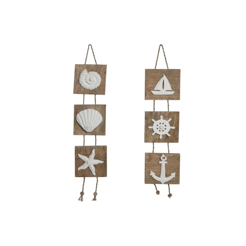 Decorazione pensile Home ESPRIT Bianco Naturale Mediterraneo 15,5 x 4 x 80 cm (2 Unità)