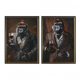 Quadro Home ESPRIT Marrone Nero Gorilla Loft Laccato 51,5 x 4,5 x 71,5 cm (2 Unità)