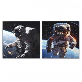 Quadro Home ESPRIT Azzurro Nero Moderno Astronauta Laccato 100 x 4 x 100 cm (2 Unità)