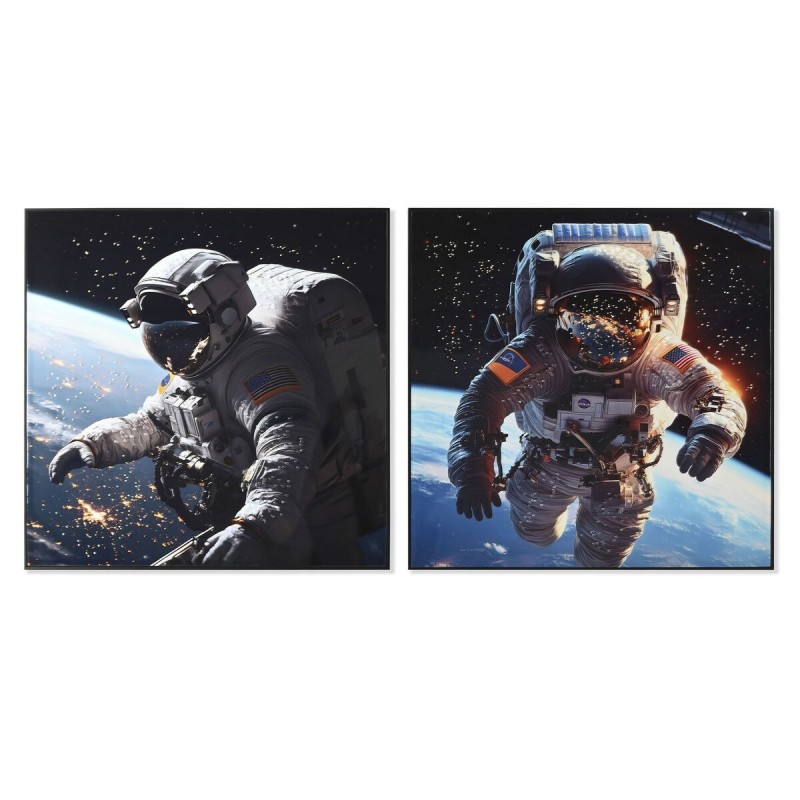 Quadro Home ESPRIT Azzurro Nero Moderno Astronauta Laccato 100 x 4 x 100 cm (2 Unità)
