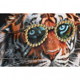 Quadro Home ESPRIT Nero Turchese Tigre Laccato 60 x 3,5 x 60 cm (2 Unità)