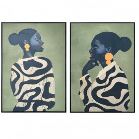 Quadro Home ESPRIT Nero Verde Donna Moderno (2 Unità)