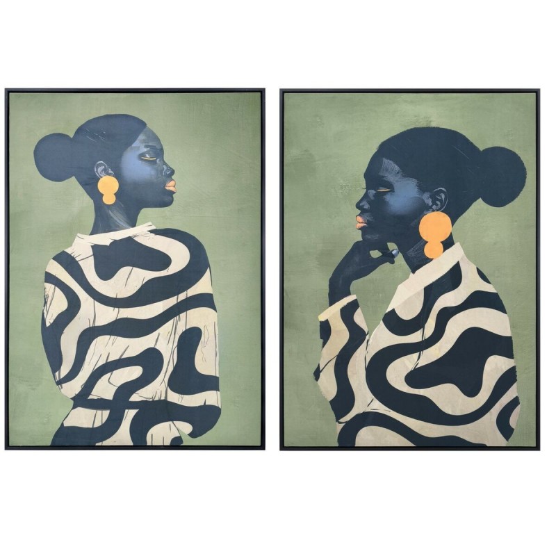 Quadro Home ESPRIT Nero Verde Donna Moderno (2 Unità)