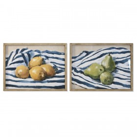 Quadro Home ESPRIT Giallo Azzurro Bianco Verde Frutta Mediterraneo 60 x 2,5 x 45 cm (2 Unità)