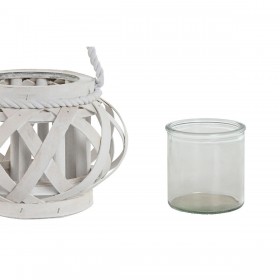 Portacandele Home ESPRIT Bianco Legno Cristallo 18 x 18 x 13 cm