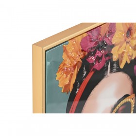 Quadro Home ESPRIT Turchese Fiori Laccato 52,5 x 3 x 72,5 cm (2 Unità)