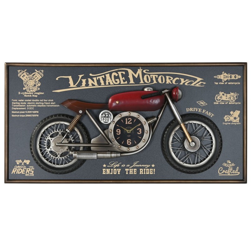 Orologio da Parete Home ESPRIT Rosso Dorato PVC Metallo Moto Vintage 120 x 15,5 x 60 cm