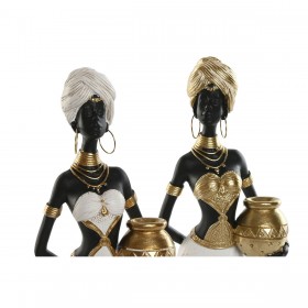 Statua Decorativa Home ESPRIT Bianco Nero Dorato Africana 9,5 x 7,5 x 31 cm (2 Unità)