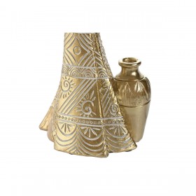 Statua Decorativa Home ESPRIT Bianco Nero Dorato Africana 9,5 x 7,5 x 31 cm (2 Unità)