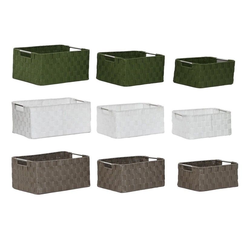 Set di Cestini Home ESPRIT Verde Grigio Crema Metallo polipropilene (3 Pezzi) (3 Unità)