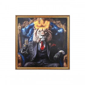 Quadro Home ESPRIT Azzurro Nero Leopardo Leone Loft 100 x 4 x 100 cm (2 Unità)