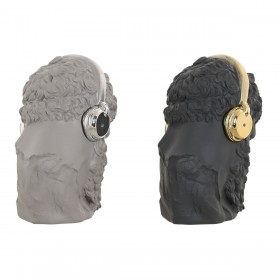Statua Decorativa Home ESPRIT Nero Grigio Dorato Argentato Auricolari 14 x 10 x 17 cm (2 Unità)