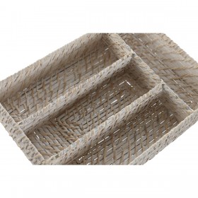 Vassoio Portaposate Home ESPRIT Bianco Naturale Bambù 34 x 24 x 6 cm