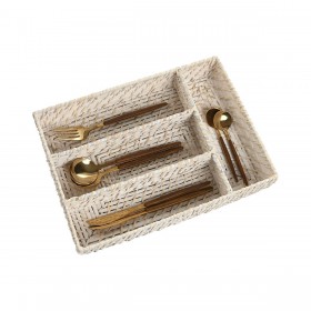 Vassoio Portaposate Home ESPRIT Bianco Naturale Bambù 34 x 24 x 6 cm