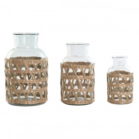 Vaso Home ESPRIT Naturale Cristallo 18,3 x 18,3 x 30 cm (3 Pezzi)