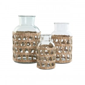 Vaso Home ESPRIT Naturale Cristallo 18,3 x 18,3 x 30 cm (3 Pezzi)
