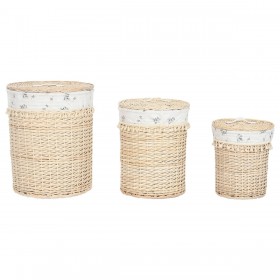 Cesto per i Panni Sporchi Home ESPRIT Naturale vimini Shabby Chic 45 x 45 x 55 cm 3 Pezzi