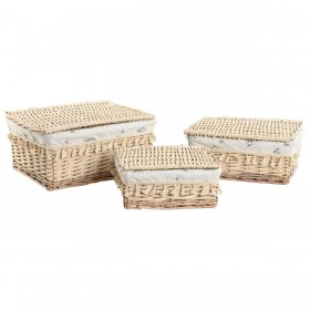 Cesto per i Panni Sporchi Home ESPRIT Naturale vimini Shabby Chic 42 x 33 x 20 cm 3 Pezzi