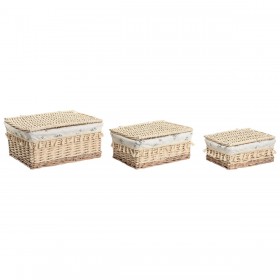 Cesto per i Panni Sporchi Home ESPRIT Naturale vimini Shabby Chic 42 x 33 x 20 cm 3 Pezzi