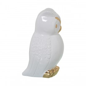 Statua Decorativa Alexandra House Living Bianco Dorato Ceramica Gufo 16 x 16 x 27 cm