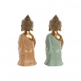Statua Decorativa Home ESPRIT Verde Rosa Buddha Orientale 10 x 8 x 24 cm (2 Unità)