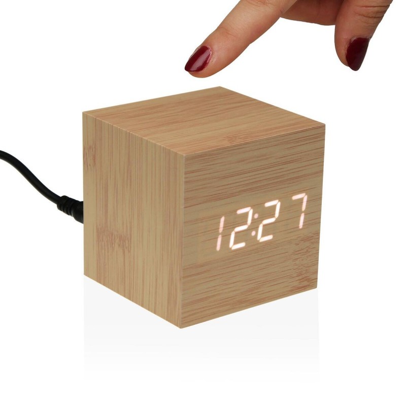 Orologio-Sveglia Versa Legno MDF Minimalista 6,4 x 6,3 x 6,4 cm