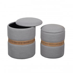Puff Versa Grigio Poliestere Lino Bambù Legno MDF