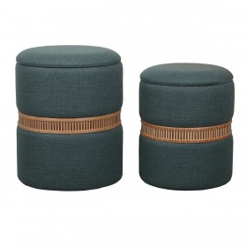 Puff Versa Verde Poliestere Lino Bambù Legno MDF