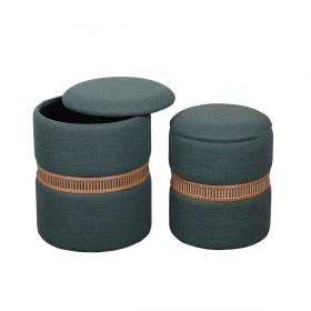 Puff Versa Verde Poliestere Lino Bambù Legno MDF