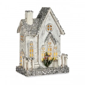 Statua Decorativa Natale Porporina Luce LED Casa 24,5 x 32 x 12 cm Grigio Legno Bianco