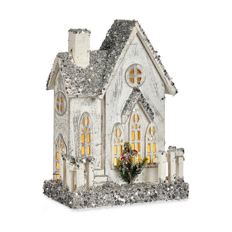 Statua Decorativa Natale Porporina Luce LED Casa 24,5 x 32 x 12 cm Grigio Legno Bianco