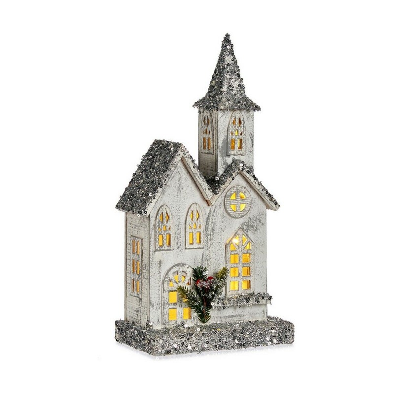 Statua Decorativa Natale Porporina Luce LED Casa 22 x 45 x 11 cm Grigio Legno Bianco