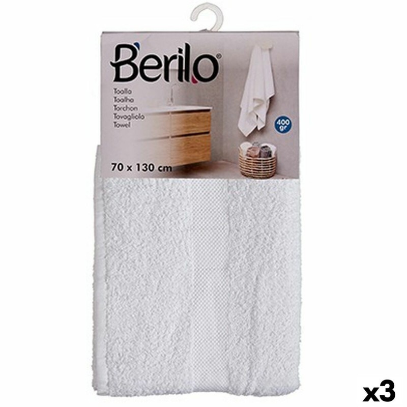 Telo da bagno Berilo 89678 Bianco 80 % cotone 20 % Poliestere 70 x 130 cm (3 Unità)