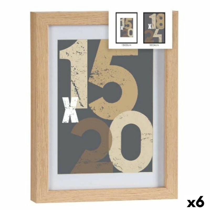 Portafoto da Parete Naturale Vetro Legno MDF 20,5 x 2,5 x 26,5 cm (6 Unità)