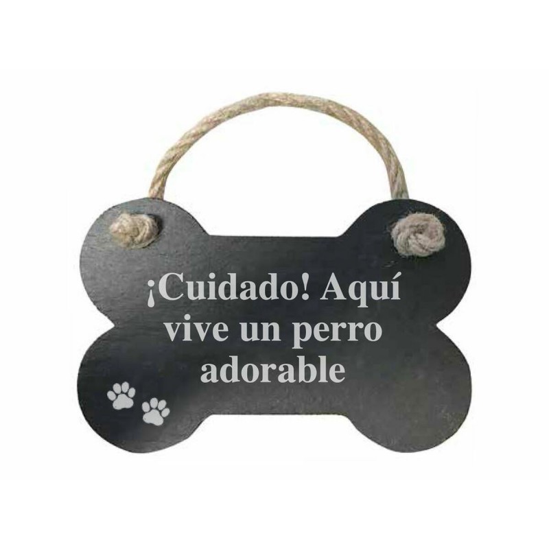 Decorazione pensile Magnet & Steel Cuidado aquí vive un perro adorable Osso Lavagna Corda