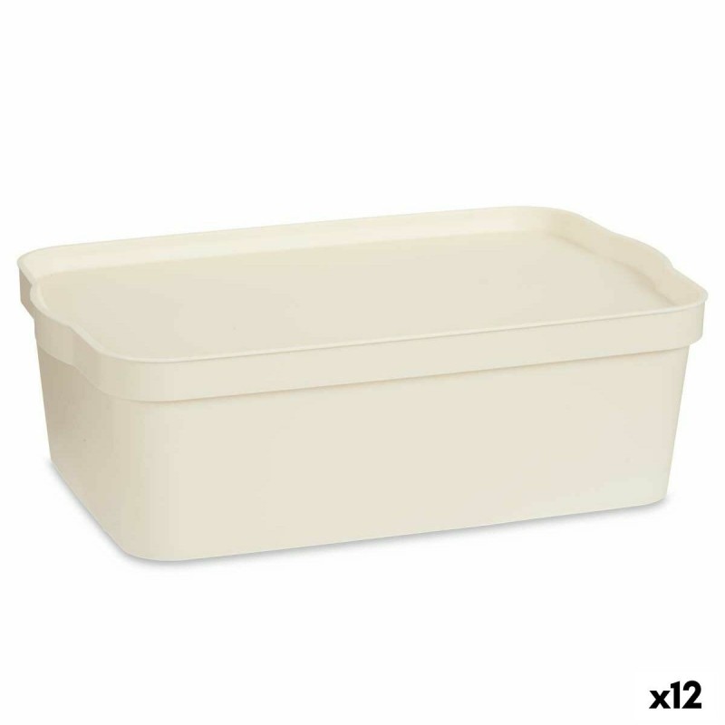 Scatola portaoggetti con coperchio Kipit TP595-4 Crema Plastica 14 L 29,5 x 14,3 x 45 cm (12 Unità)