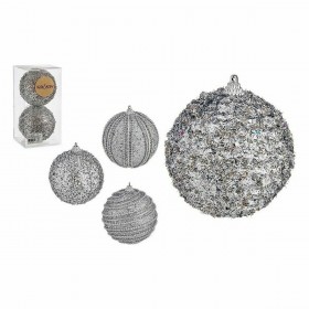 Set di palline di Natale Krist+ 01496 Argentato PVC Ø 10 cm Con rilievo (12 Unità)