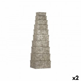 Set di Scatole per Sistemare Impilabili Pincello 128 Antracite Cartone Righe (2 Unità)